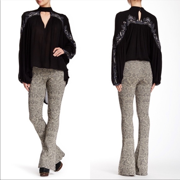 Free People Pants - Free People Metallic Jacquard Sweater Flare Pants